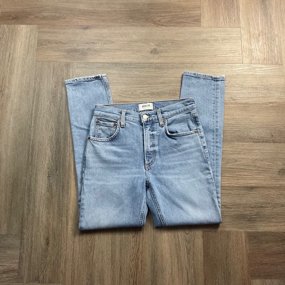 AGOLDE Willow High Rise Straight Leg Button Fly Jeans Womens 25 Light Wash Blue